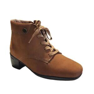 NEW bussola Women Porter Pavia Nubuck Leather Cognac Lace Zip Up Ankle Bootie